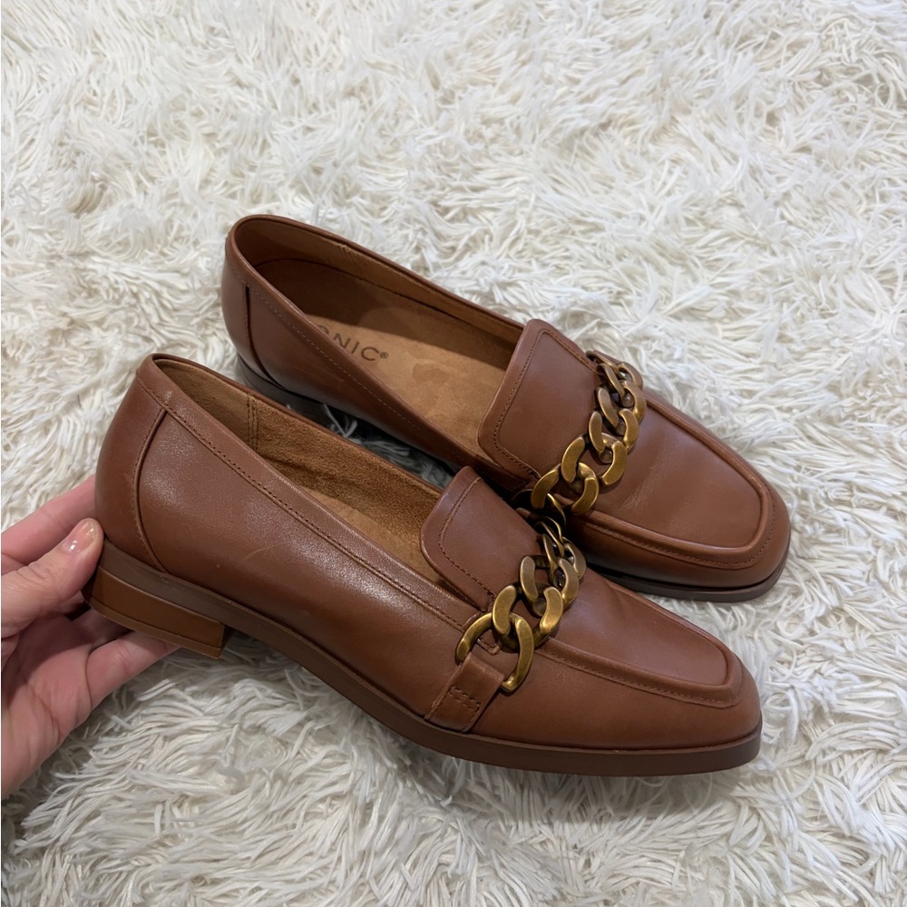 Vionic Brown Leather Chain Loafers